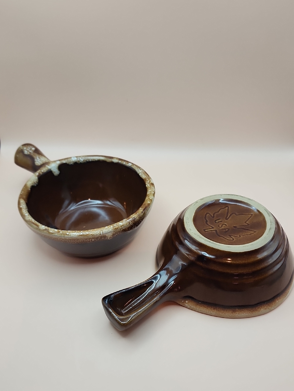 Vintage Hull Pottery Soup Mug Brown Drip Glaze Cup Bowl Oven Proof USA Set Of 2
